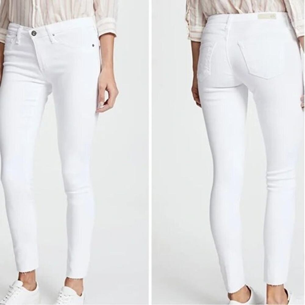 AG Adriano Goldschmied Legging Ankle Super Skinny Raw Hem White Jeans Sz 30 Flaw